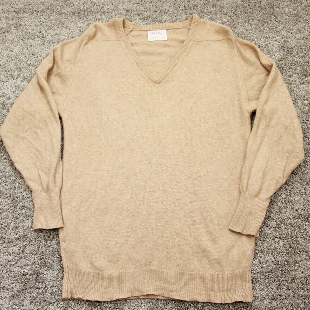 Thane Sweater Womens L Beige Vintage Cashmere V Neck Long Sleeve Pullover